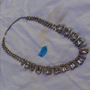 Dazzling Silver Necklace with Rhinestones Accents EUC